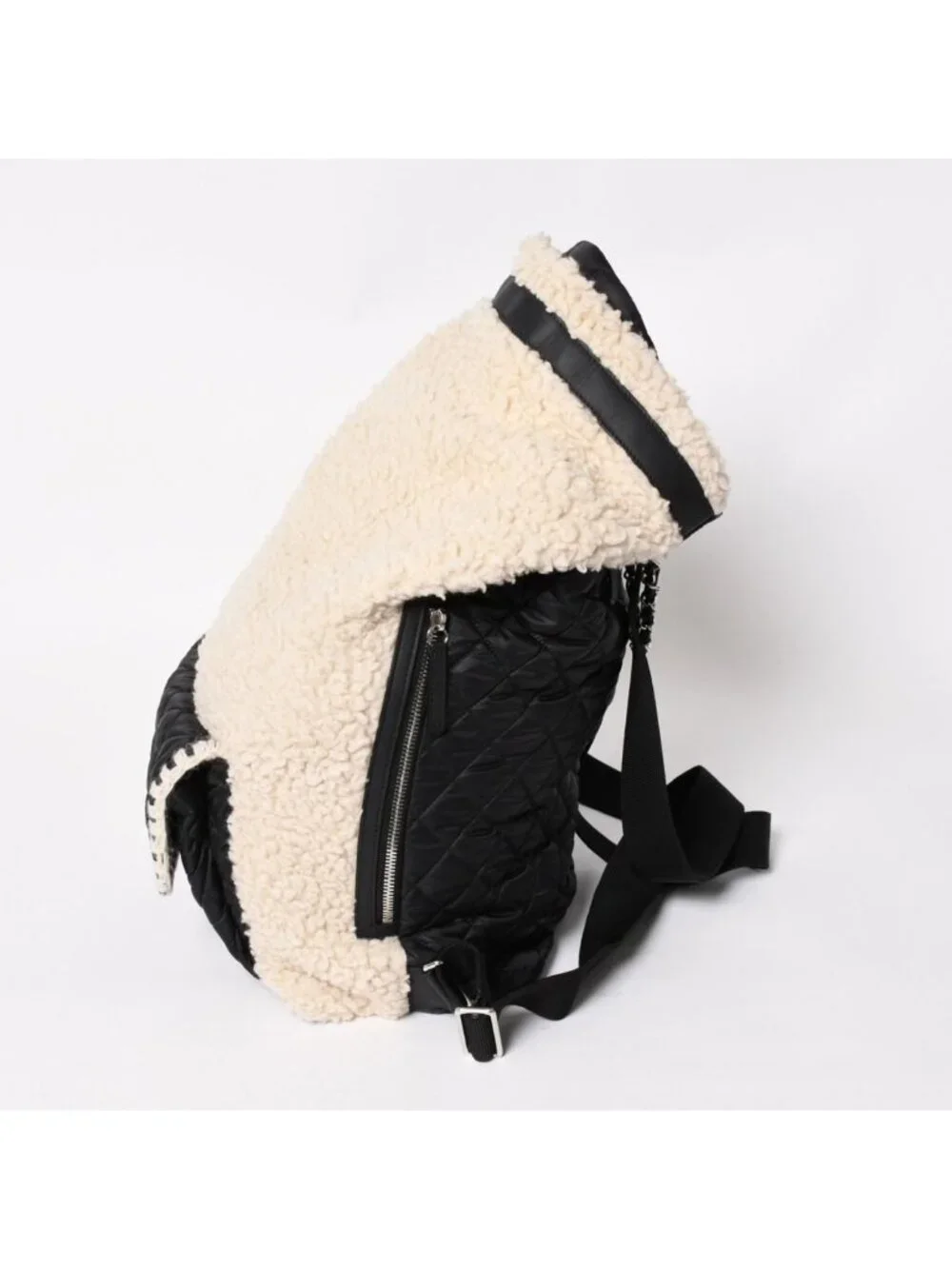 Chanel Coco Niege Neige Backpack CC Logo Nylon Fleece Beige Black